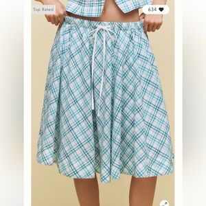 NWT Anthropologie Maeve Teal and White Plaid A Line Midi Skirt Size Medium